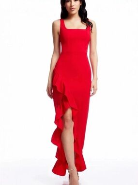 NWT The Population Charlene Ruffle Gown Long Dress Rouge Women's Size L $198
